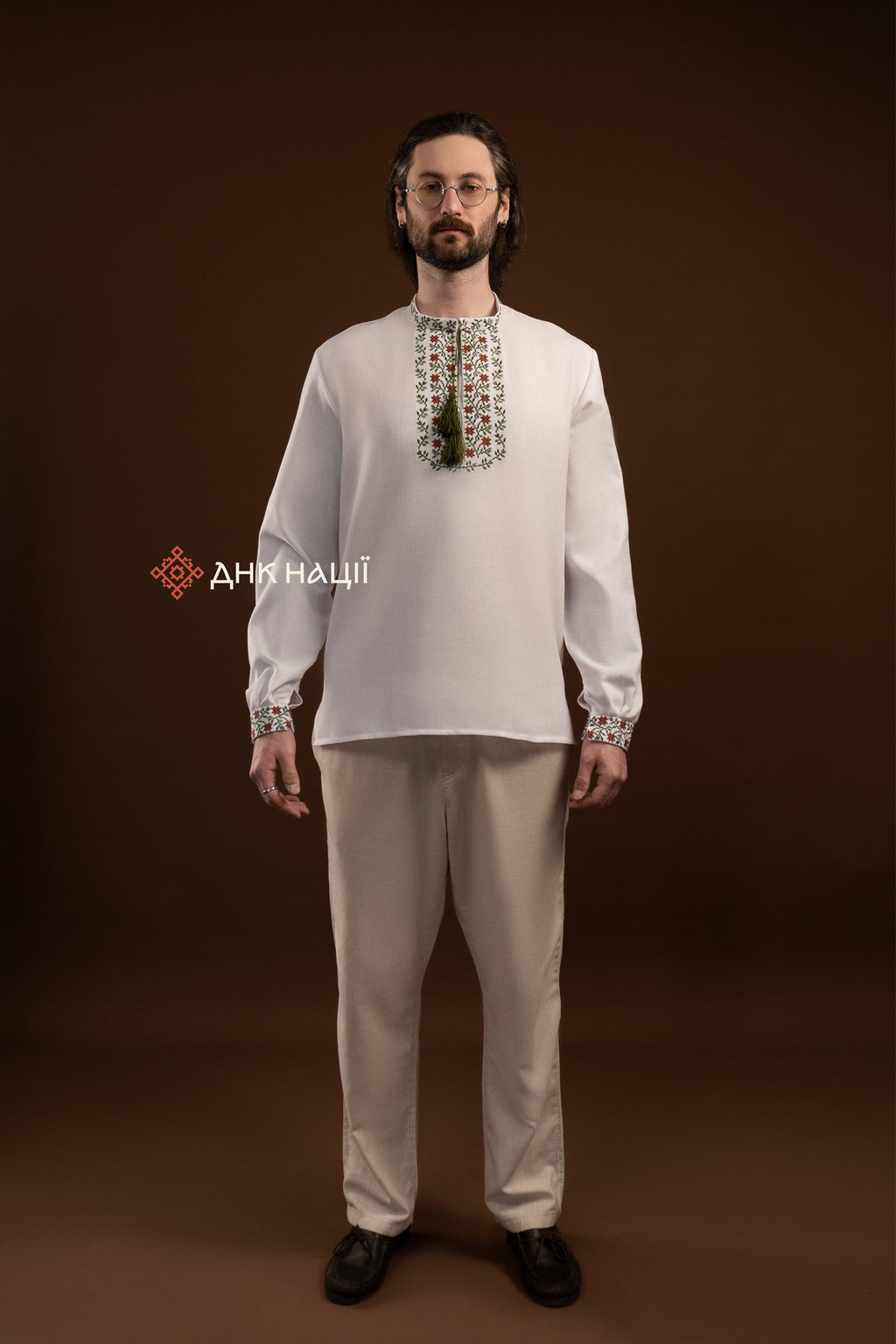 Men’s Embroidered Shirt “Koketka (2)” (Beige)