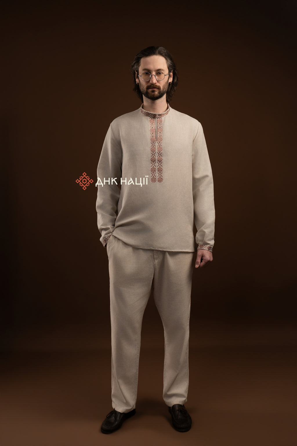 Men’s Embroidered Shirt “Kniazha (2)” (Gray)