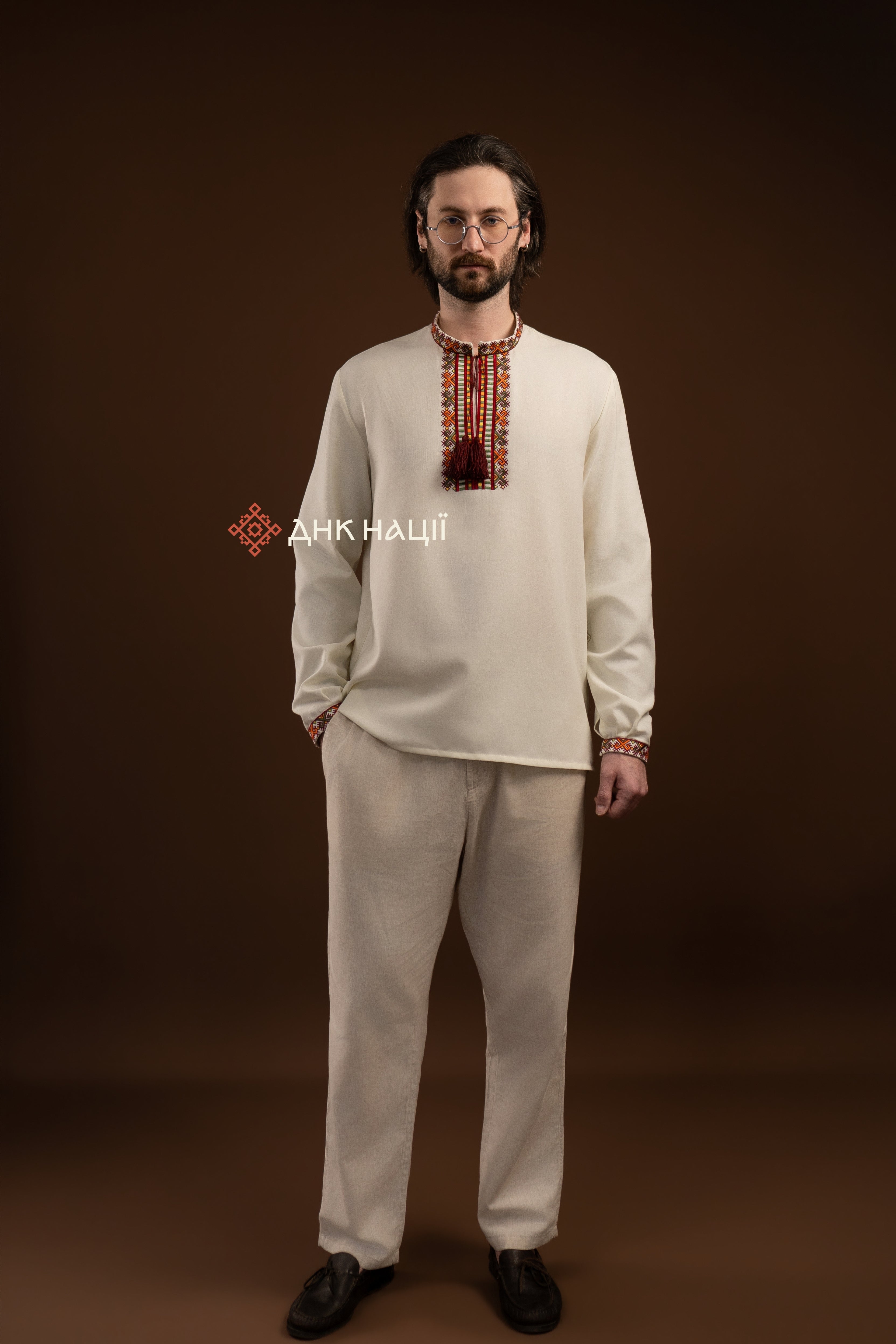 Men's Vyshyvanka "Bystrytsia (1)" (milky-white)