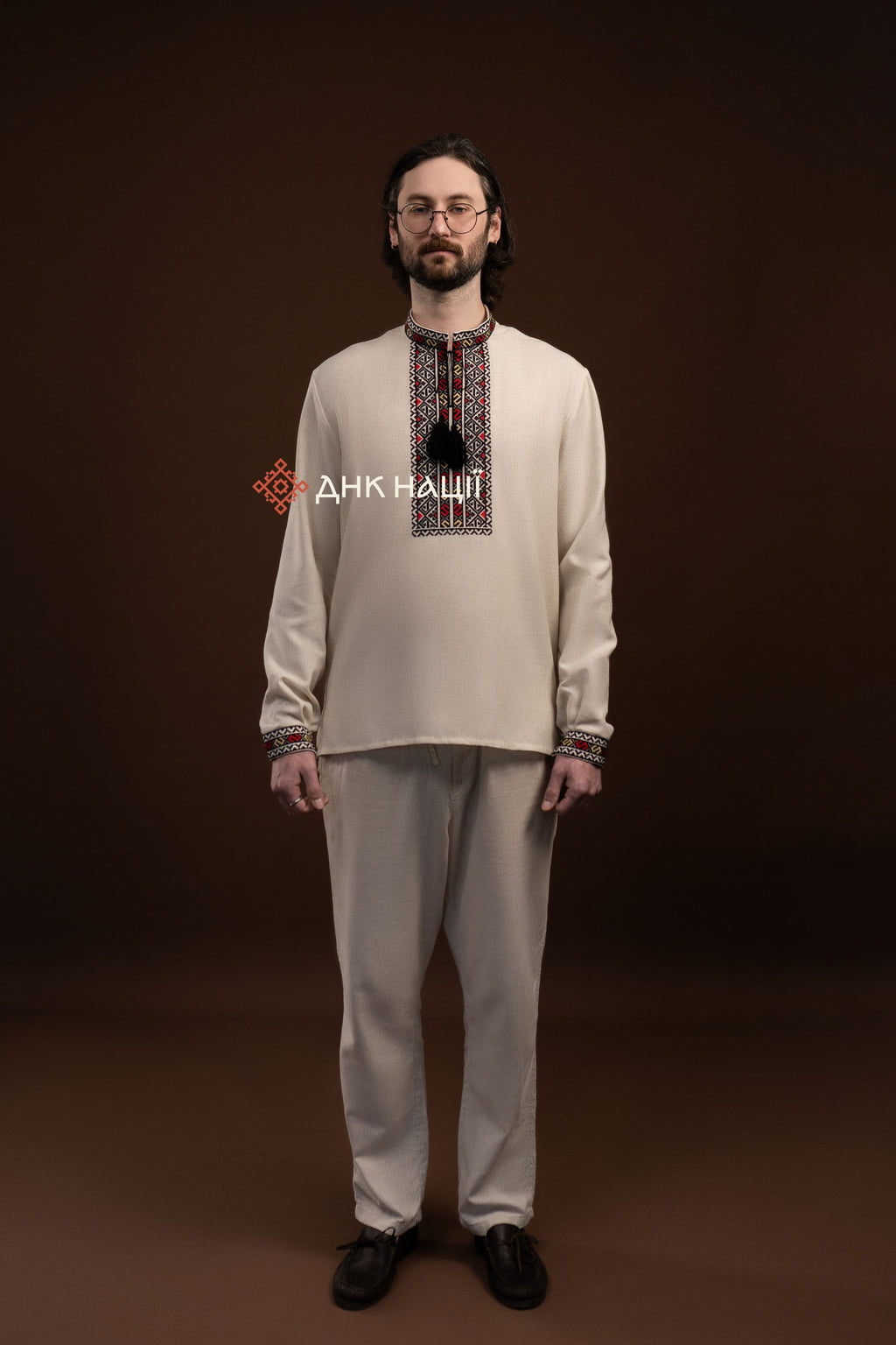 Men’s Embroidered Shirt “Cheremosh (1)” (Beige)