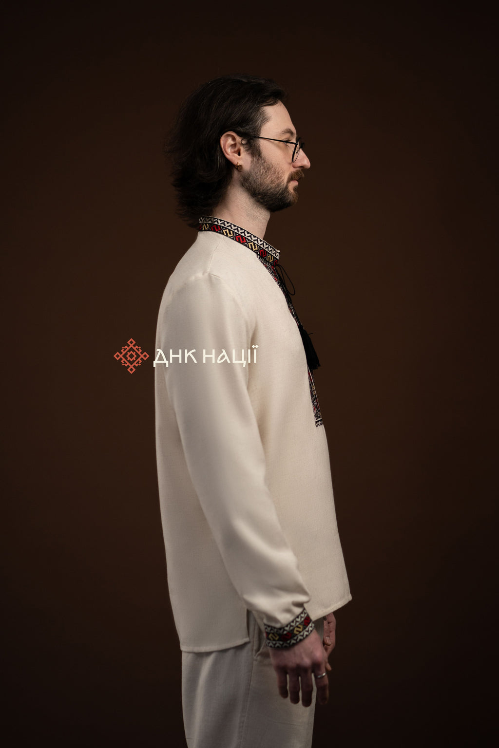 Men’s Embroidered Shirt “Cheremosh (1)” (Beige)