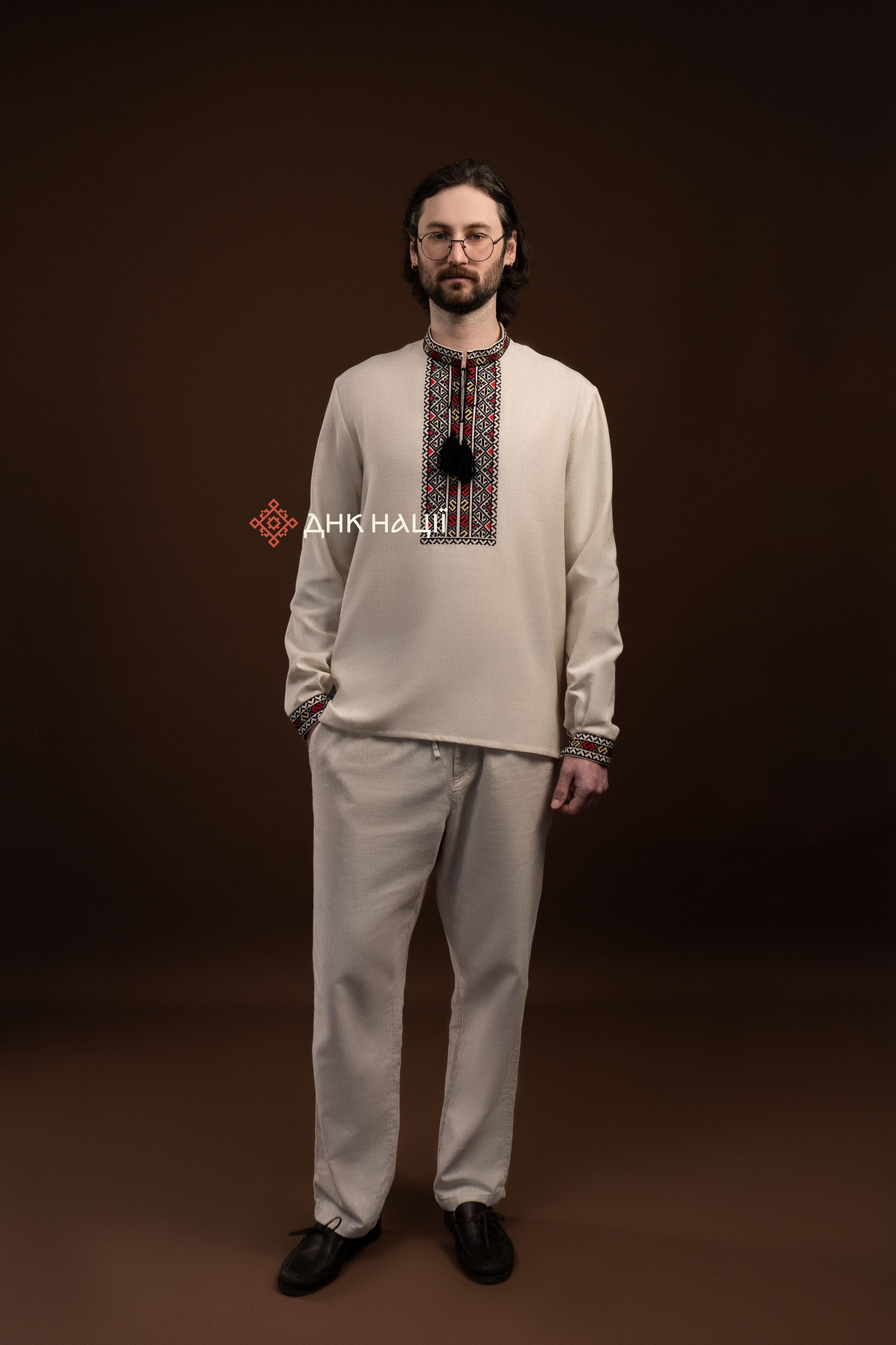Men’s Embroidered Shirt “Cheremosh (1)” (Beige)