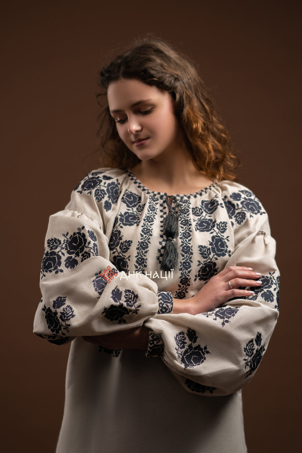 Women’s Embroidered Blouse “Zakvitchana (1)” (Gray)