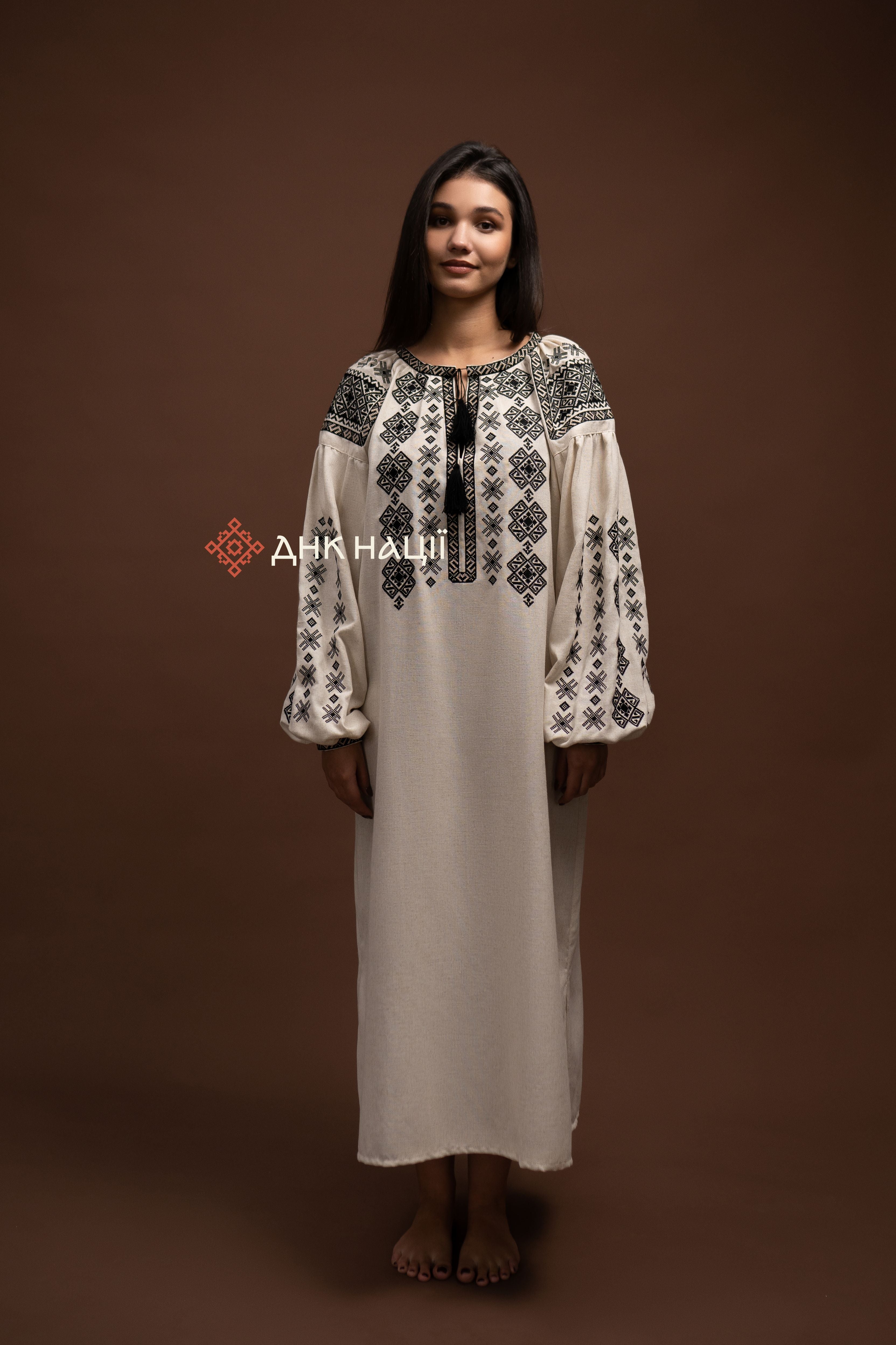 Embroidered Dress “Cheremosh (3)” (Beige)