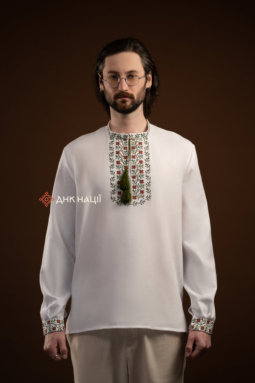 Men’s Embroidered Shirt “Koketka (2)” (Beige)