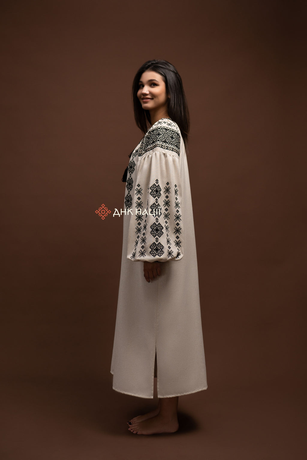 Embroidered Dress “Cheremosh (3)” (Beige)