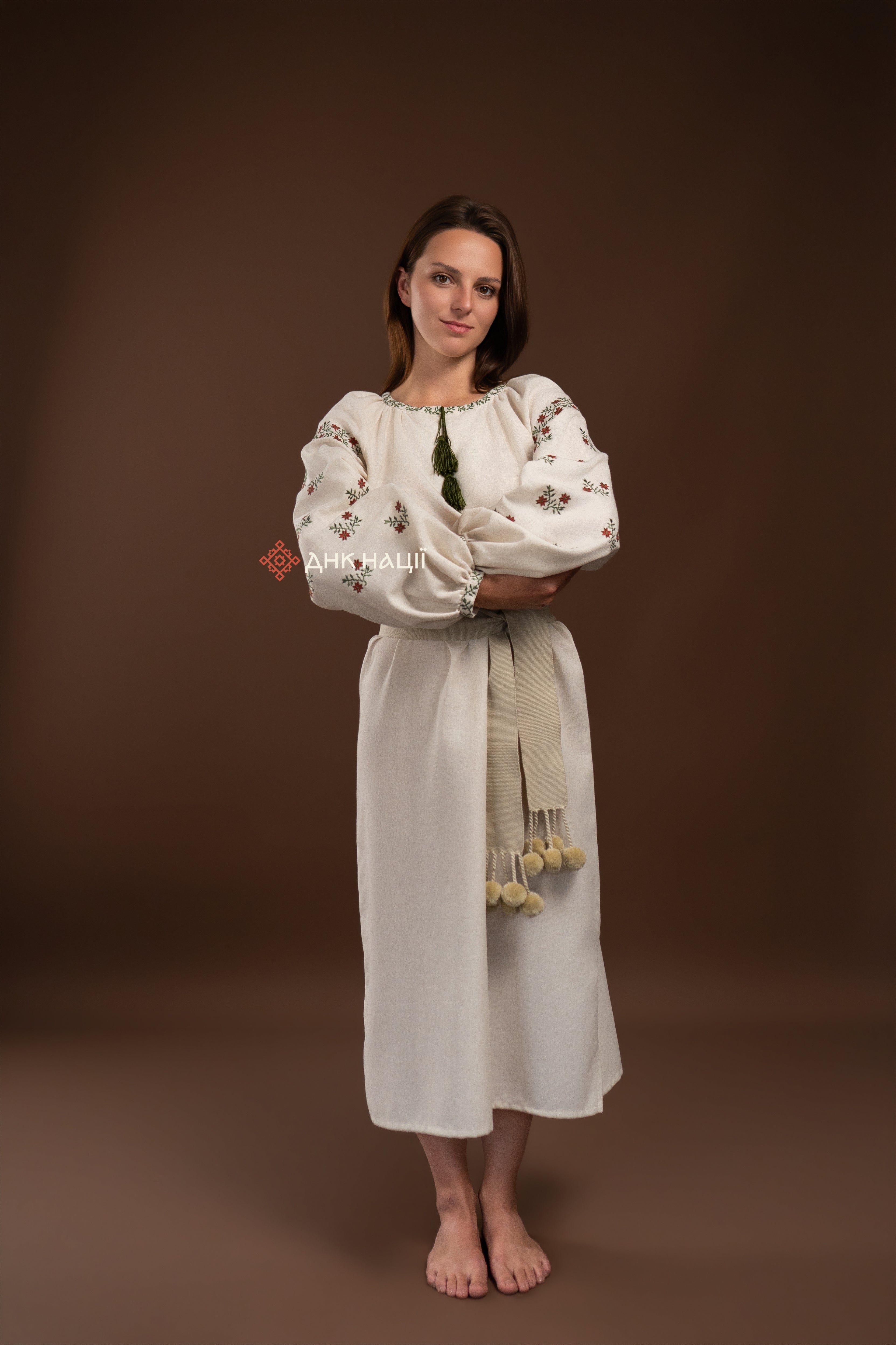 Embroidered Dress "Leliia (1)" (beige)