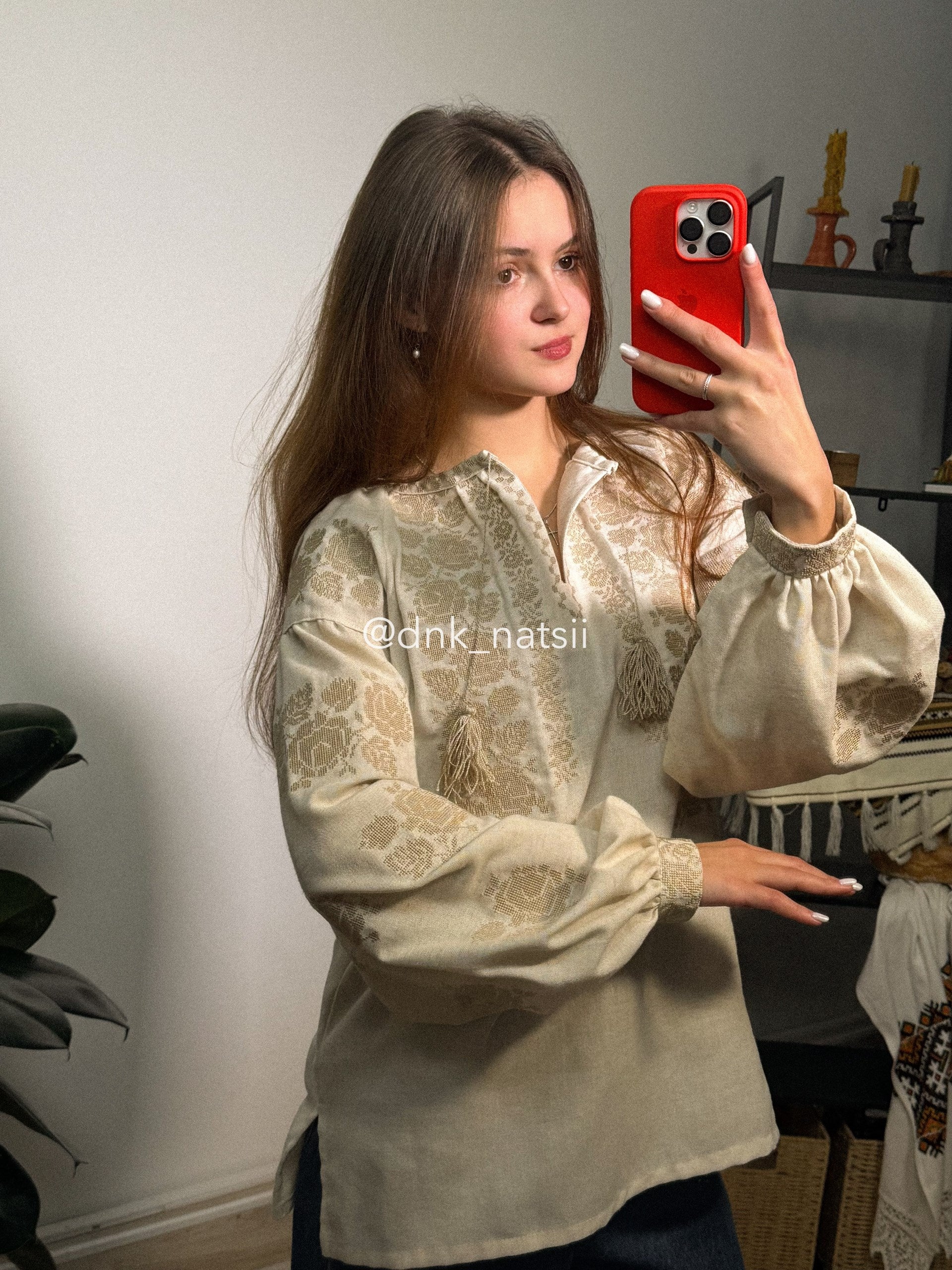 Сорочка жіноча бежева Заквітчана (4) Розмір S-М